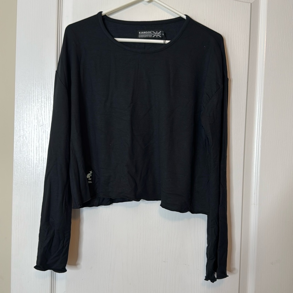 Kangol (British) Cropped Black Ruffle Top Large